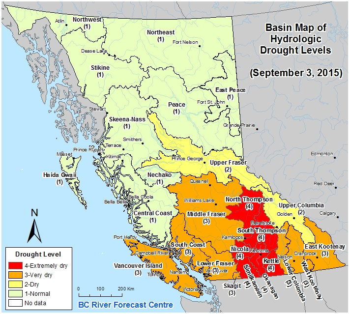Basin Map of Hydrologic Drought Levels